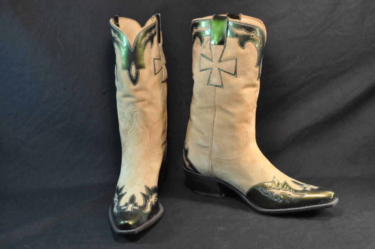 新品　見本品　廃盤　希少　LUCCHESE　ルケーシー　ウエスタンの雰囲気を融合したヨーロッパ調ブーツ　ベージュヌバック　十字模様　7M