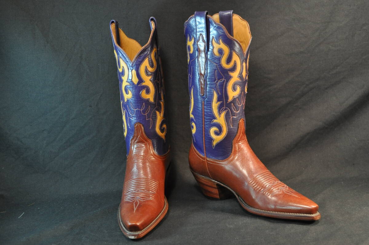 A　新品　LUCCHESE　ルケーシーウエスタンブーツ　茶/紺ツートン　筒細工入り　USサイズ　7B