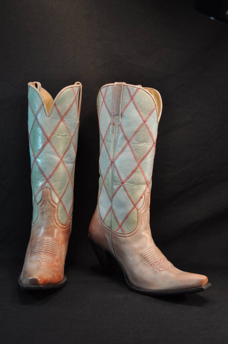 新品　見本品　廃盤　希少　LUCCHESE　ルケーシー　ウエスタンの雰囲気を融合したヨーロッパ調ブーツ　ダイヤ形パッチワーク　USサイズ　7M