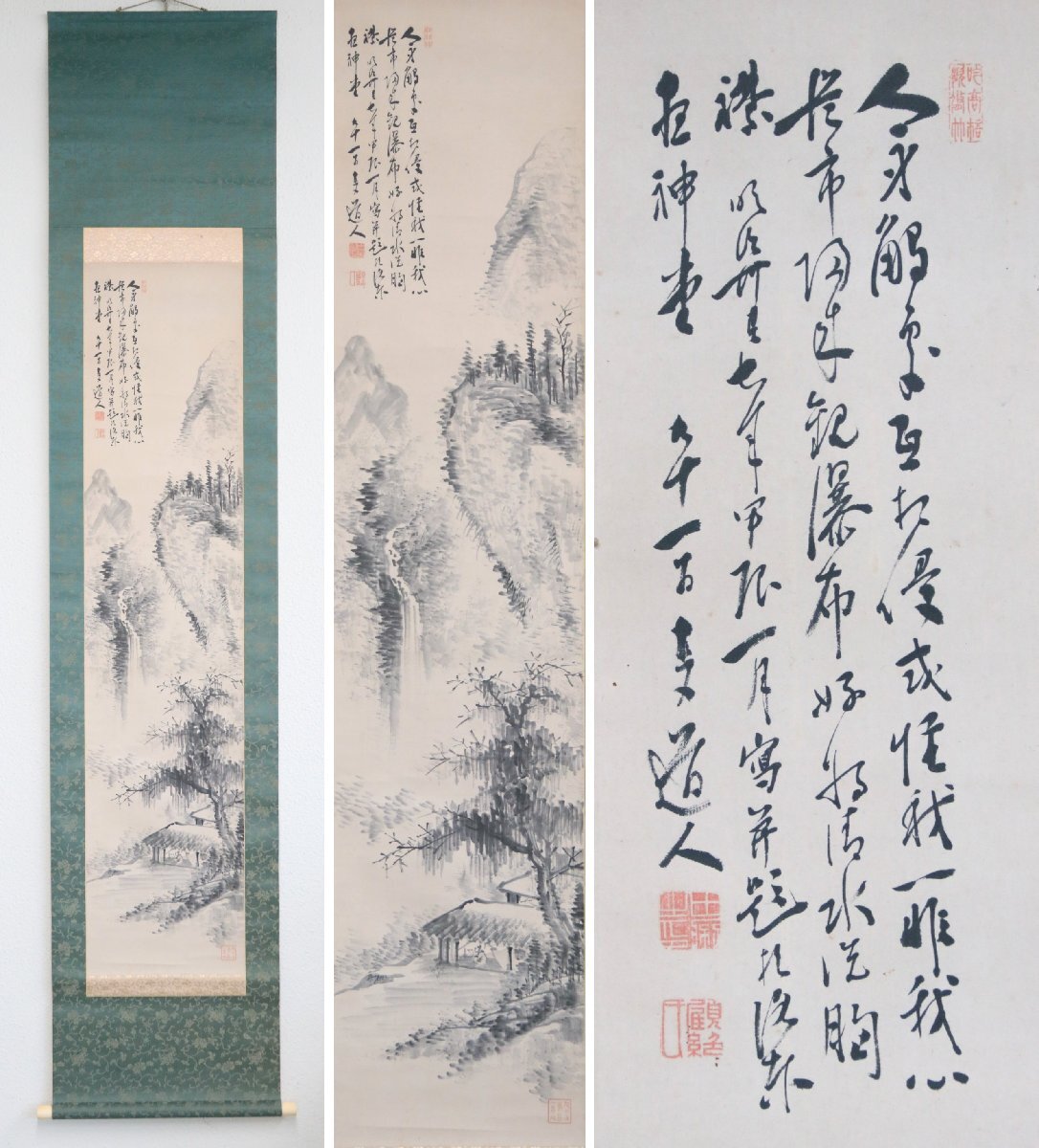 【真作】　田能村直入　田能村竹田の養継子　水墨山水　紙本軸装　掛軸　書画　南画　日本画　水墨画　文人画　日本美術品