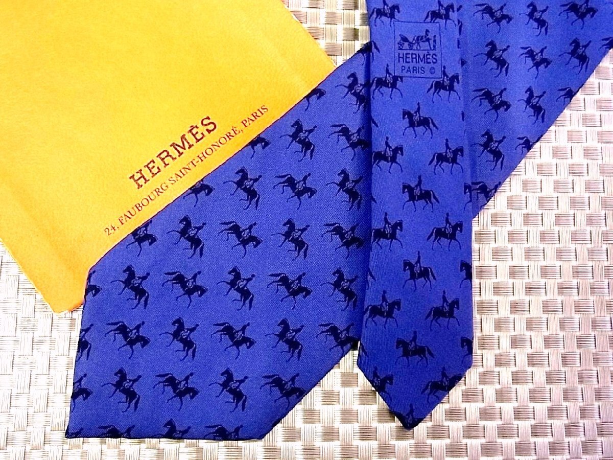 ♪36181D♪状態並品♪【乗馬 ウマ 動物 柄】エルメス【HERMES】ネクタイ