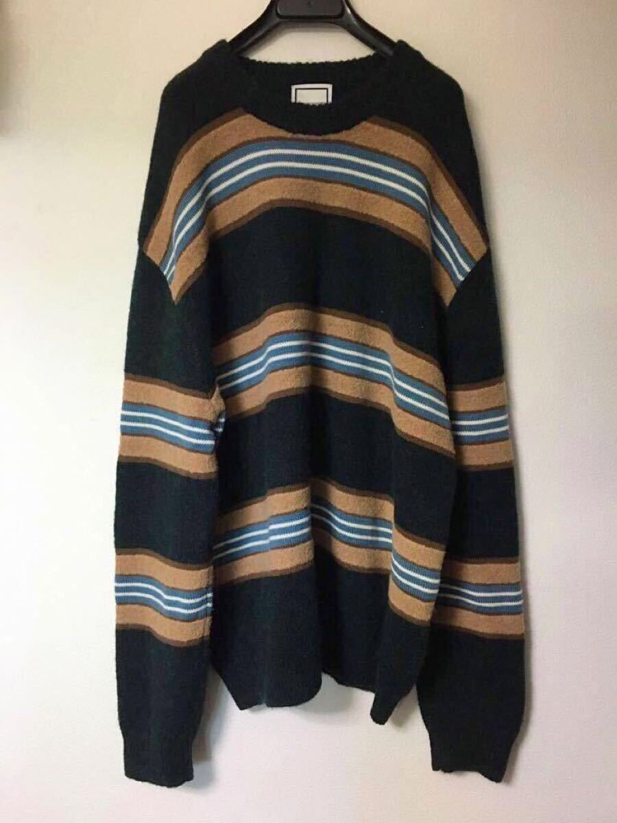 wooyoungmi 18AW 3生地 ボーダーニット オーバーサイズ ダークグリーン ブラウン ブルー ウール アクリル モヘア マルチカラー 素材 woo 