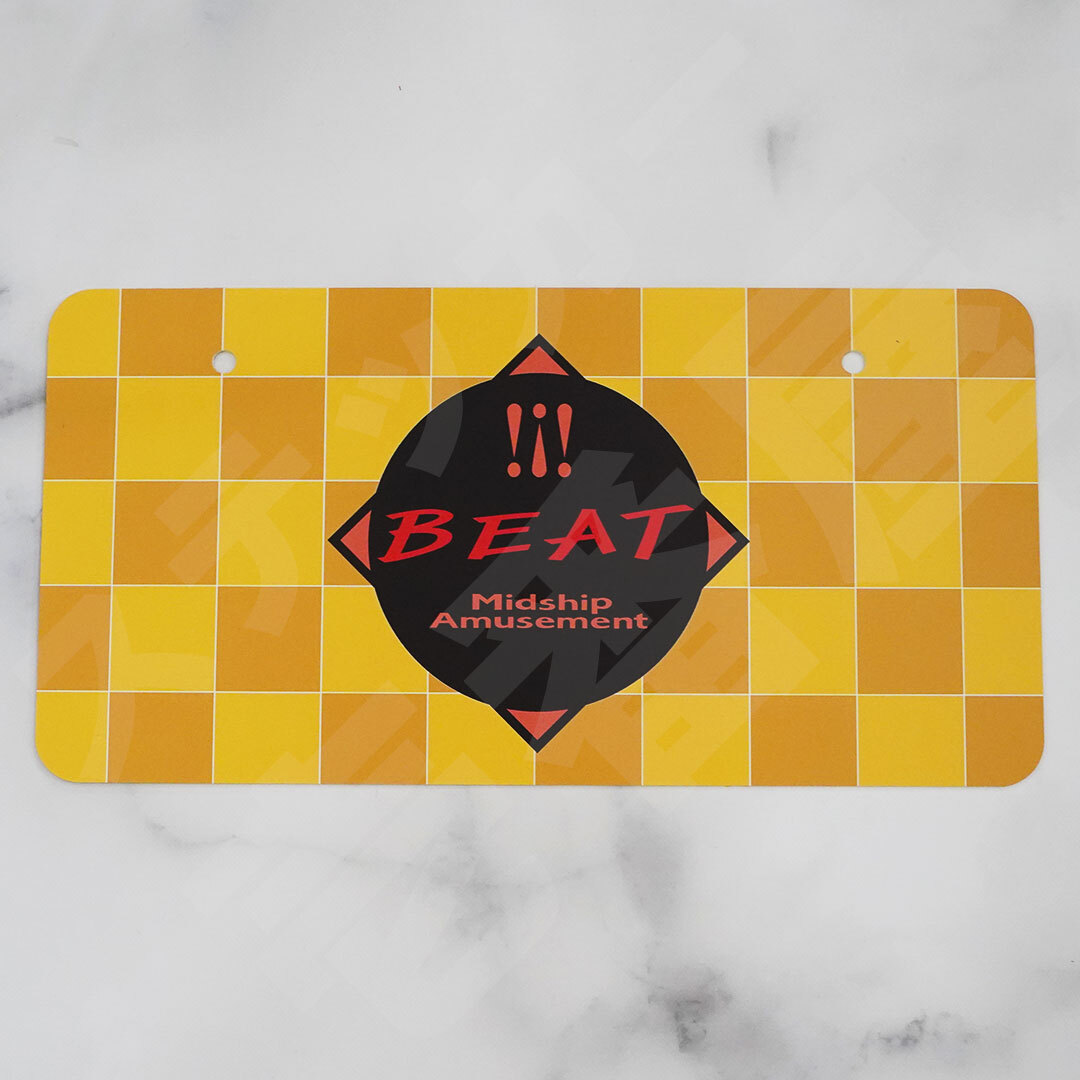 展示用ナンバープレート【 ！！！BEAT Midship Amusement イエロー×チェック 】 1枚 ビート PP1 ファッションプレート ライセンスプレート