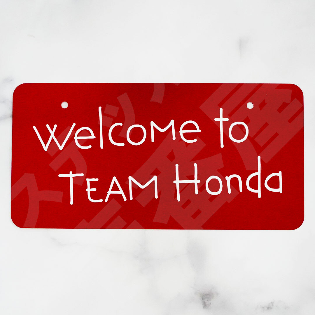 B級品■展示用ナンバープレート【 welcome to TEAM Honda　ワインレッド×レッド 】 1枚　HONDA　ホンダ　ライセンスプレート　送料無料