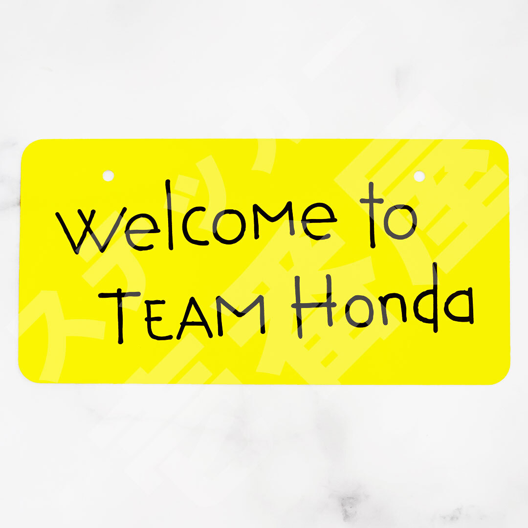 展示用ナンバープレート【 welcome to TEAM Honda　イエロー×ブラック 】　1枚　HONDA ホンダ　ファッションプレート　ライセンスプレート