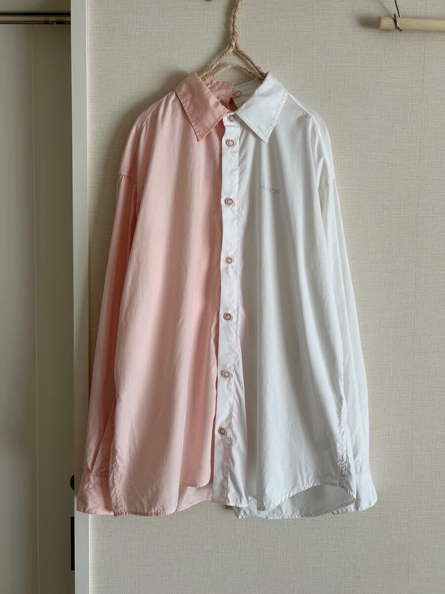 マルニ　コットン　ブラウス　白　ピンク　シャツ　コットンシャツ　バイカラー　綿　トップス　ゆったり　MARNI 長袖シャツ