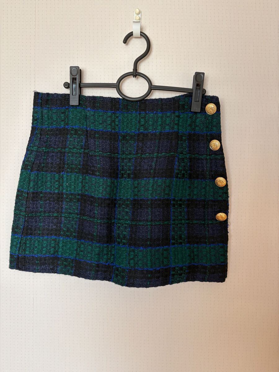 美品◆ZARA ブラックウォッチ　タータンチェック　ツイードミニスカート◆サイズM