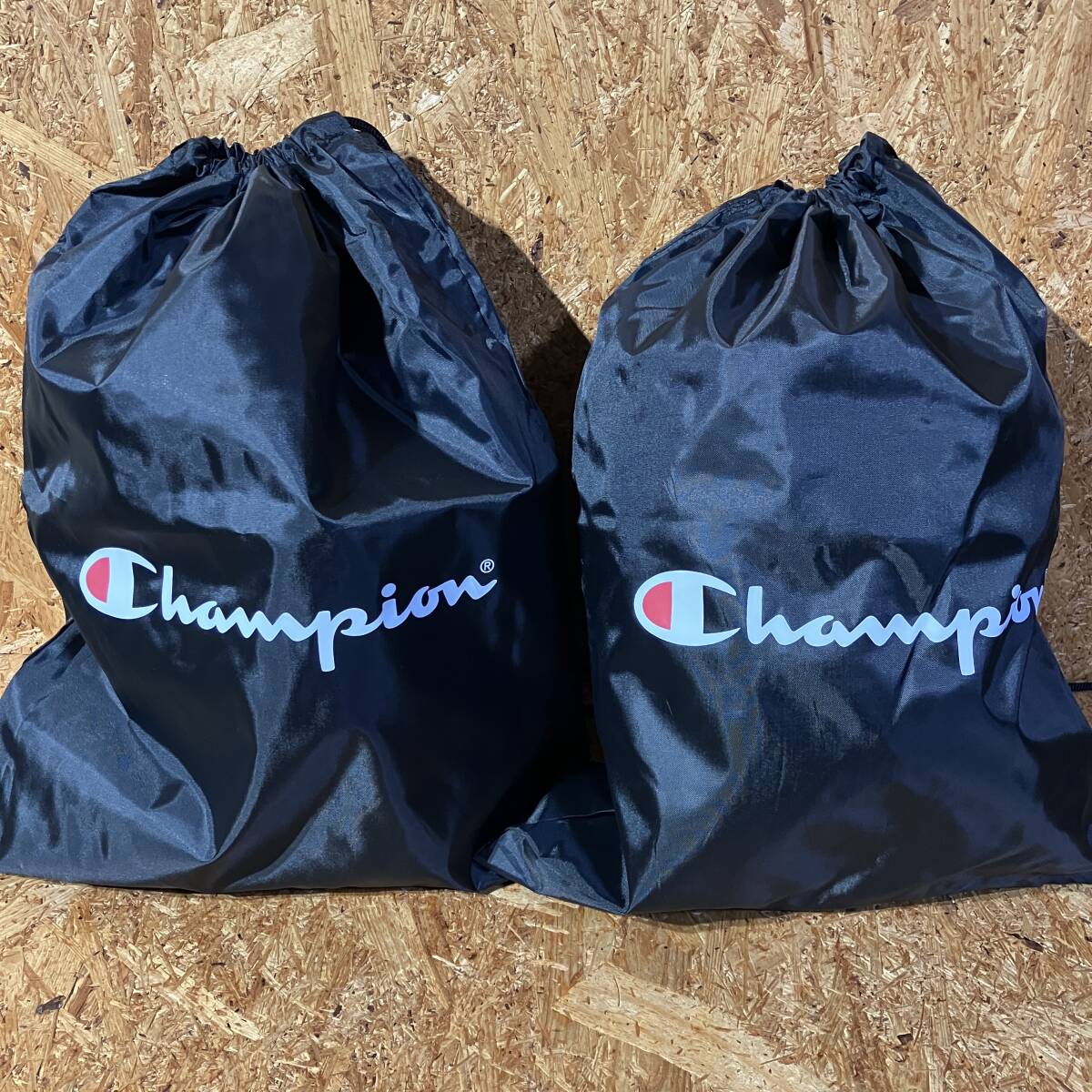 champion ナイロン バッグ 巾着 2枚組 シューズ ケース ブラック
