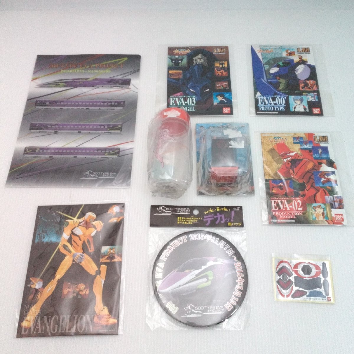 新世紀エヴァンゲリオン 50系新幹線タイプエヴァ プロジェクト クリアファイル 缶バッジ/プラモデル用解説/スタンプなど 道楽札幌