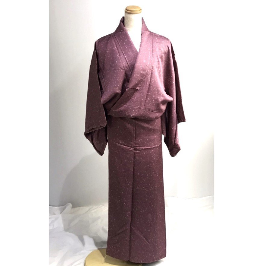 着物 女性用 袷 中紅色 小紋 身丈146cm 裄丈75cm 着物のみ 和服 和装 しつけ糸付 未使用 【道楽札幌】