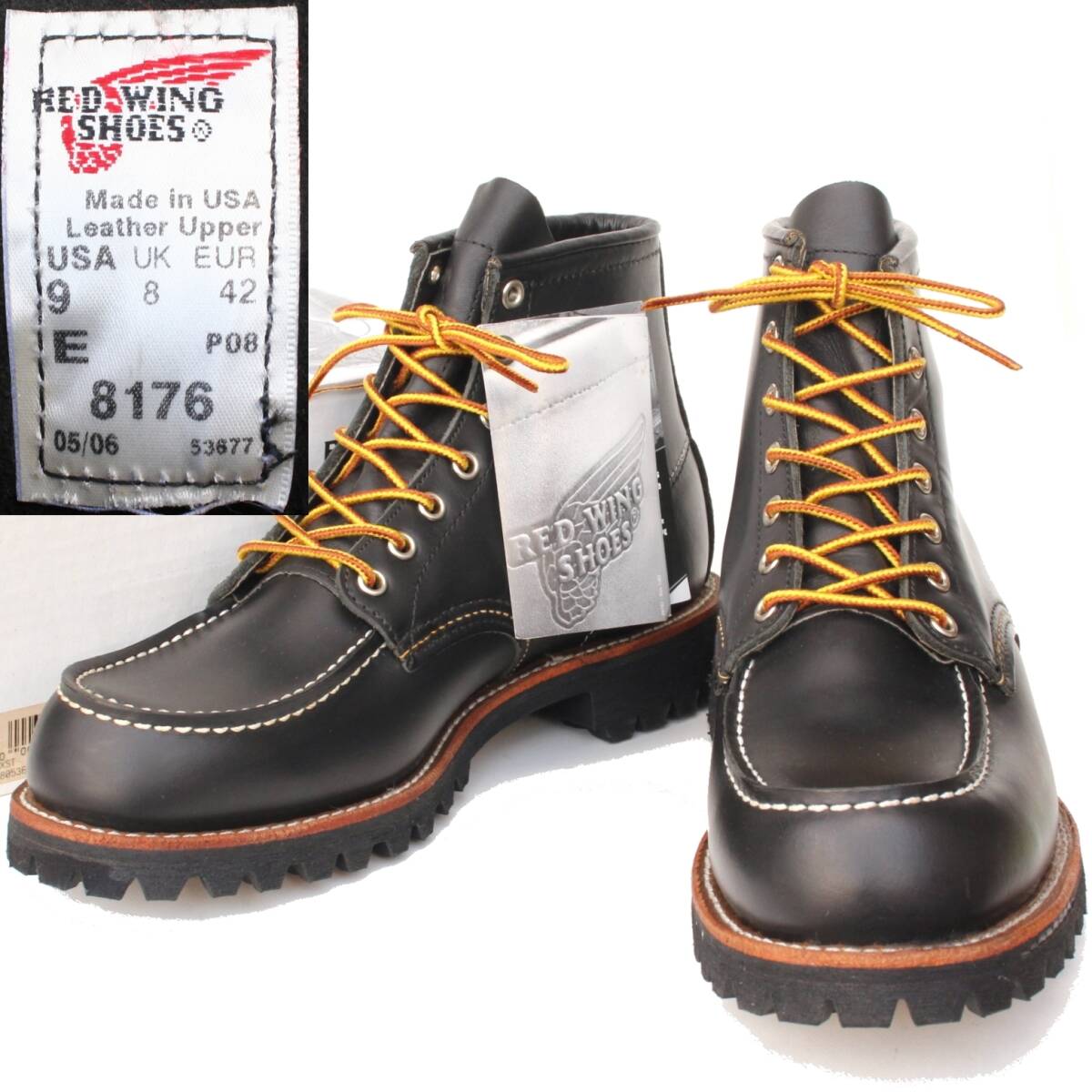(44502)未使用デッドストックREDWING8176レッドウィング9E約27cm (セッター モックトゥ黒ブラック2006年製ビブラム オールド ヴィンテージ)