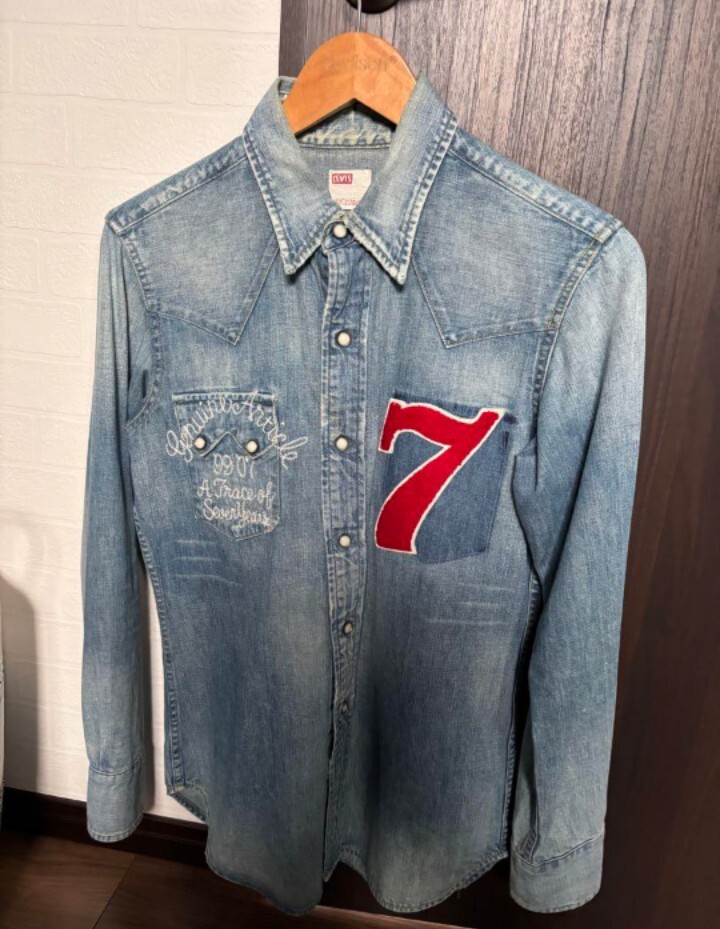 TMT×Levi's デニムシャツ ユーズド加工 ヴィンテージ加工 リーバイス VINTAGE CLOTHING DENIM LEVI'S サイズS ショートホーン 日本製 