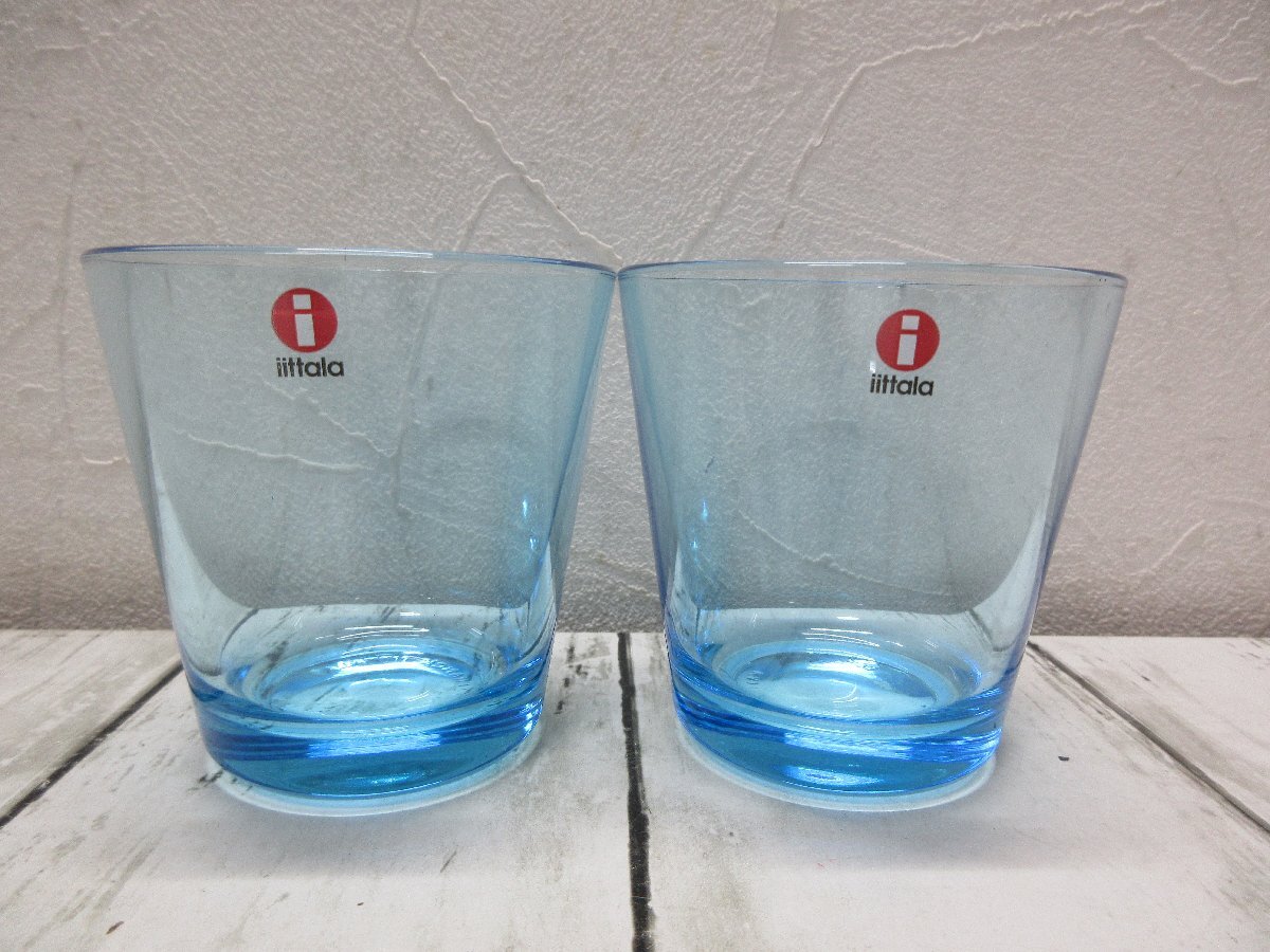 c 12.未使用保管品 iittala イッタラ ペアグラス ロックグラス Kartio カルティオ タンブラー ブルー 青 2個セット 【星見】