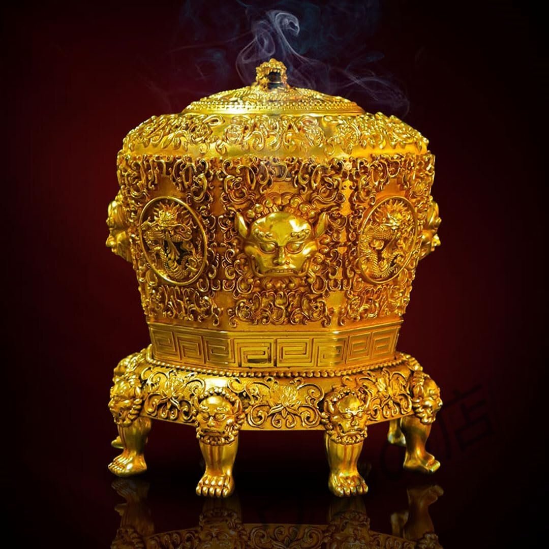 PH-380 【仏具】香炉 机上香炉 胴径8cm×高さ21cm 仏壇用の前香炉 合金製 線香立て (獅子掛)