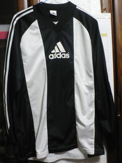 美品　90's?レア物?完売品　adidas【アディダス:(株)デサント】製長袖(プラクティス)シャツ　O-XO　黒×白　AS-7855　日本製