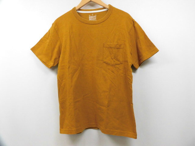 無印良品 良品計画 半袖Tシャツ 胸ポケット 丸首 トップス 無地 イエローブラウン系 黄 茶 Mサイズ