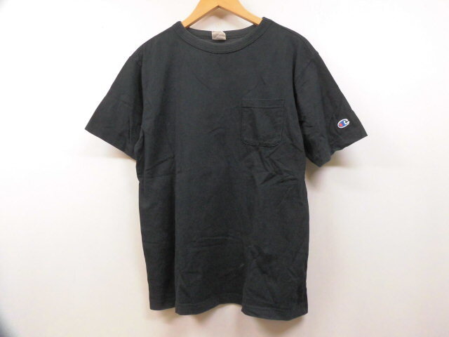 Champion チャンピオン C8-K314R ワンポイントロゴ 半袖 Tシャツ 胸ポケット 丸首 トップス 無地 シンプル ブラック 黒 Mサイズ
