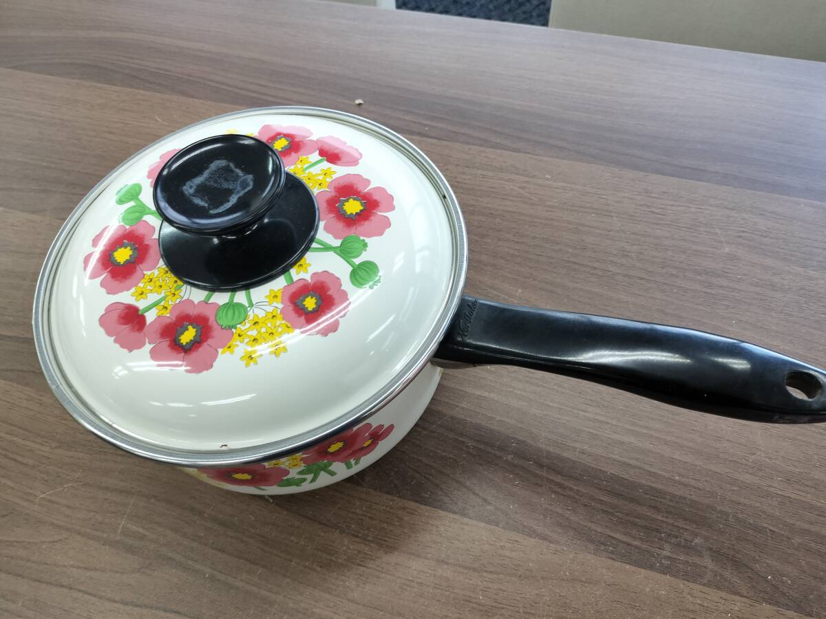 ノリタケ Noritake ホーロー　片手鍋 花柄