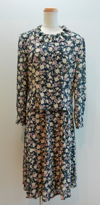 TIENNE NEW ROMAN/TOKYO セットアップ ツーピース ブラウス ロングスカート 11号 ネイビー 総柄 花柄 夏 j a201h1221