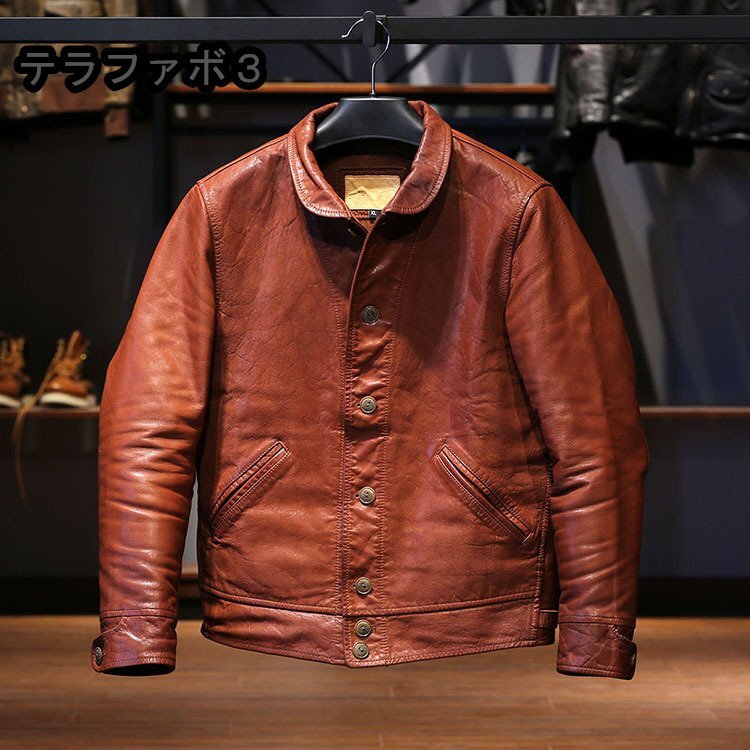 レザージャケット メンズ アメカジ　バイクジャケット品質の高い　柔らかい羊革　本革　革ジャンＭ～4XL　　ブラウン