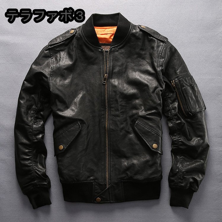 レザージャケット メンズ 刺繍　フライトジャケット　高級　柔らかい羊革　本革　上品　革ジャン 春秋　Ｍ～5XL　　黒