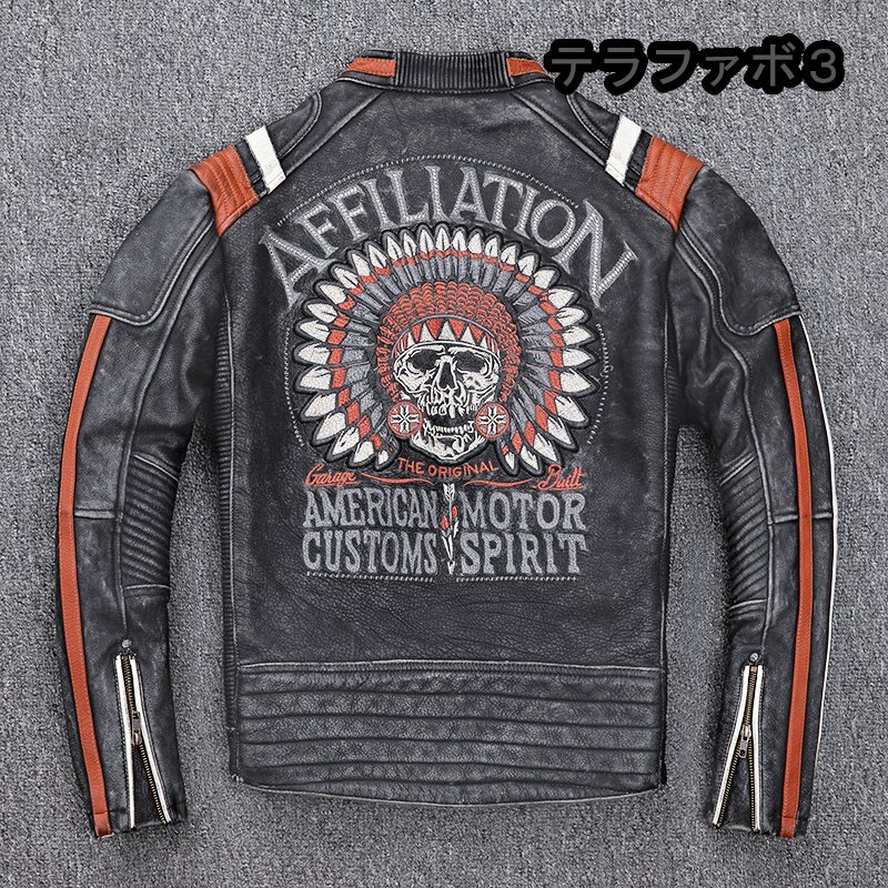 バイクレザージャケット 上品　本革 高級　牛革　豪華刺繍　ユーズド加工　ライダースジャケット 革ジャン Ｓ～4XL　
