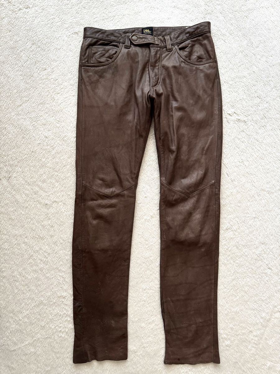 Lee size32 牛革 レザーパンツ RIDERS SANFORIZED T.M.REG.PAT.OFF メンズ ブラウン リーライダース 