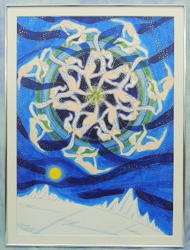 松崎光男 アクリル画 Matsuzaki 20号 タイトル不明 厚めの紙に彩色 20号 Japanese painting 詳細不明 イラスト デザイン インテリア