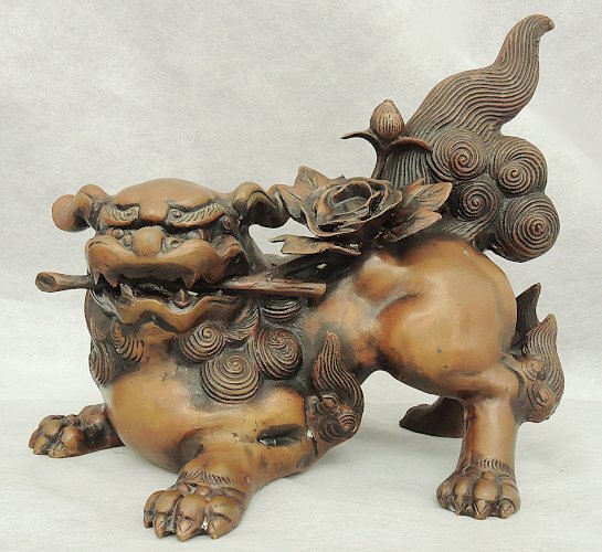 青銅製 照雲 唐獅子牡丹 22.5cm 青銅 獅子 3.6ｋg 高岡銅器 made in Japan TAKAOKA'S traditional craft　中古