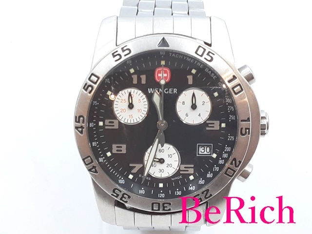 ウェンガー WENGER クロノグラフ メンズ 腕時計 デイト 7075X 黒 ブラック 文字盤 SS ブレス ロゴ アナログ クォーツ 【中古】 ht4690