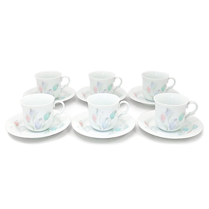 【食器】ホヤ(HOYA) ホワイトシャドウ(White Shadow) カップ&ソーサー 6客セット ティーカップ コーヒーカップ 花柄 ホワイト 送料880円