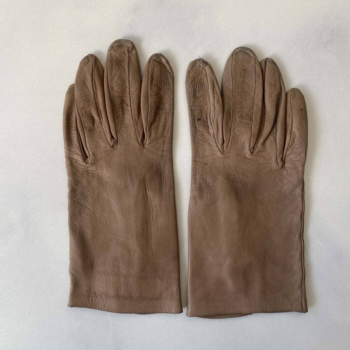 【ユーズド】イタリア　セルモネータ　レディース　レザーグローブ　ベージュ　革手袋　裏地無し　SERMONETA GLOVES