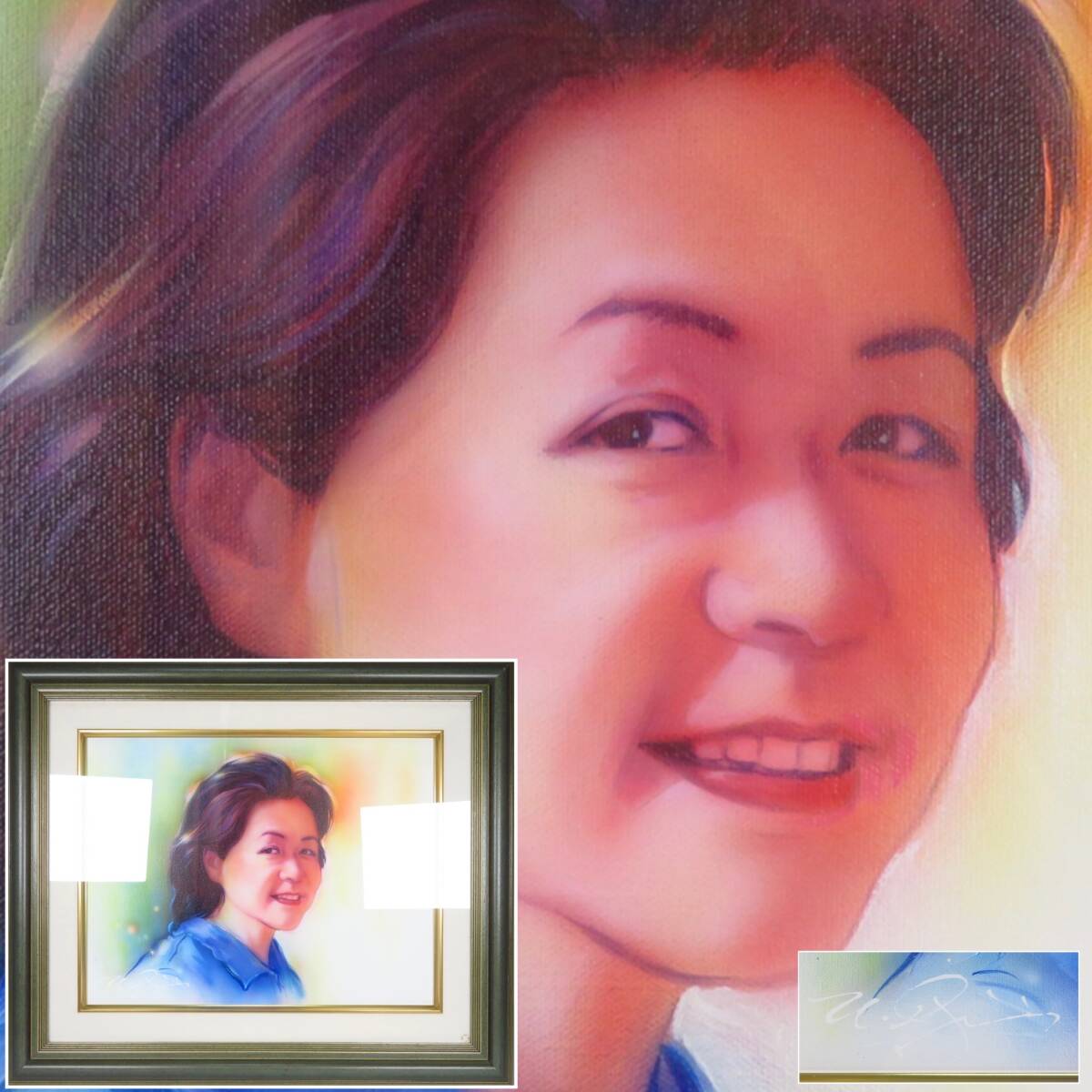 【SAKURAYA】真作保証【時の過ぎゆくままに/ネイト・ジョルジオ（オリジナル）】絵画 美術 芸術 人物画 作家 在銘 額装 骨董品 64×53.5