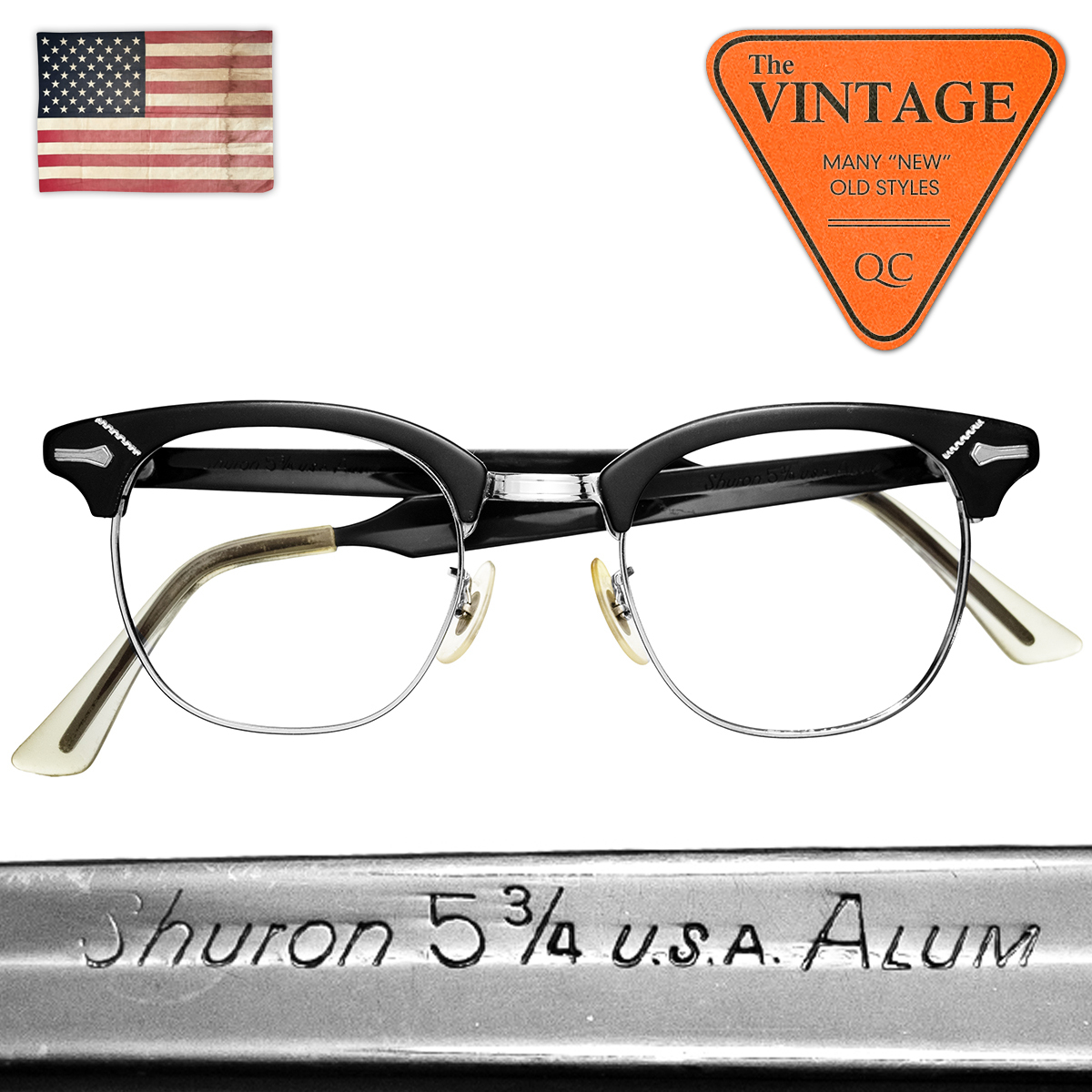 1950's シュロン ロンサー SHURON USAヴィンテージ ブラック 黒 アルミ製 46-22 マルコムX MalcolmX サーモントブロー 眼鏡 サングラス31