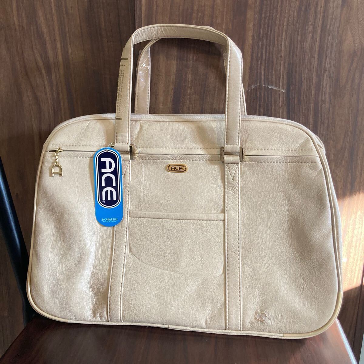 ちょいキズ B品 未使用品【エース株式会社 バッグ】ACE ビジネスバッグ ハンドバッグ ベージュ 年代物 当時物 長期保管品 コレクション