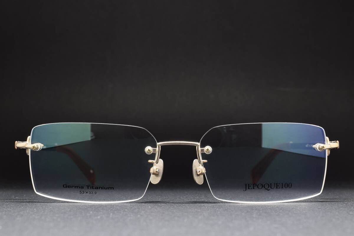 デッドストック JEPOQUE100 J100 5509 53-17 リムレス メガネ サングラス ゲルマチタン フレーム 日本製 ふちなし ツーポイント