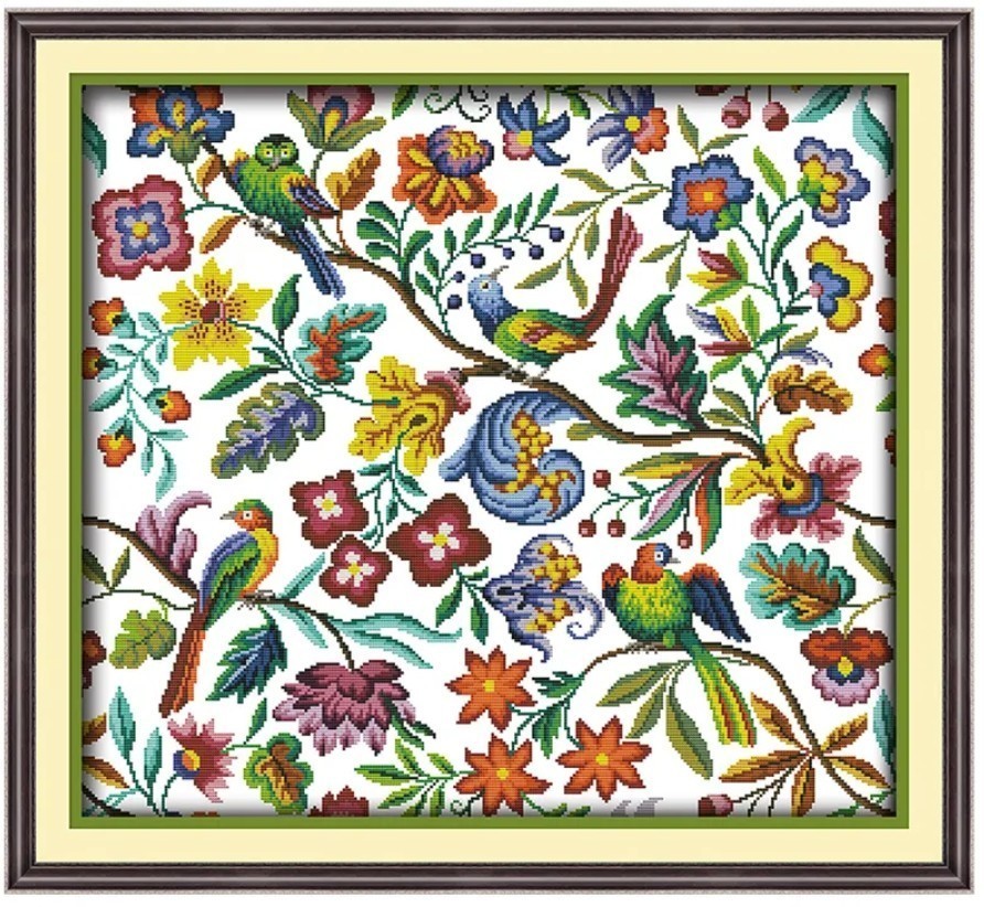 クロスステッチキット Bird and fragrance flower 鳥 花 モチーフ 14CT 59×55cm 刺繍 布に図案なし