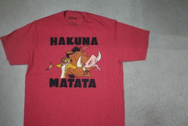 【古着 DISNEY LIONKING プリントTシャツ赤XL】ディズニーライオンキング映画MOVIE舞台ハクナマタタ夏物衣料大きめサイズ 8303