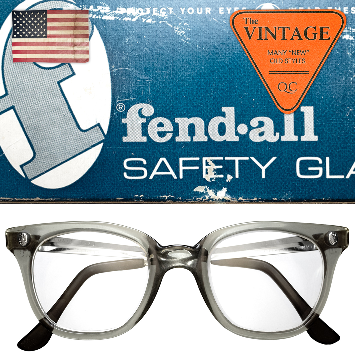 未使用デッド 70's USAヴィンテージ ガラスレンズ 48mmウェリントン クリアグレー インダストリアル 眼鏡 ジムジャームッシュ 映画 1441