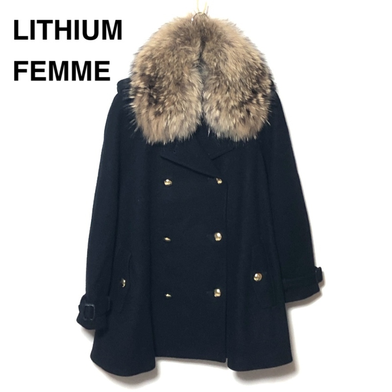 LITHIUM FEMME ポンチョトレンチコート 38/リチウムファム 襟ファー アンゴラメルトン