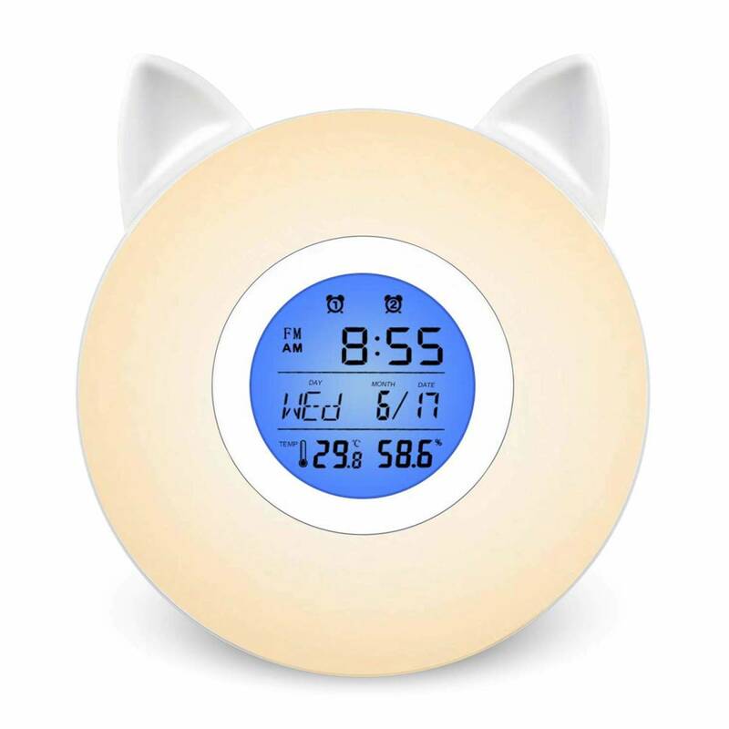 めざまし時計 ねこをイメージした形状 ウィークアップライト 光目覚ましライト RoHS 温湿度表示 日の出＆日没再現 多機能アラーム 猫 ネコ