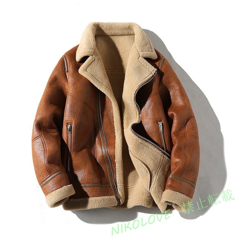最高級 ムートンコート メンズ シープスキン フライトジャケット ラムレザー ライダースジャケット ライダース ブラウン M~5XL AB418