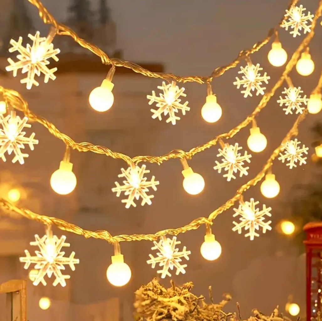 1166【新品未使用】6m スノーホワイトボールLEDストリングライト 電池式 クリスマスツリー 室内装飾 デコレーション イルミネーション