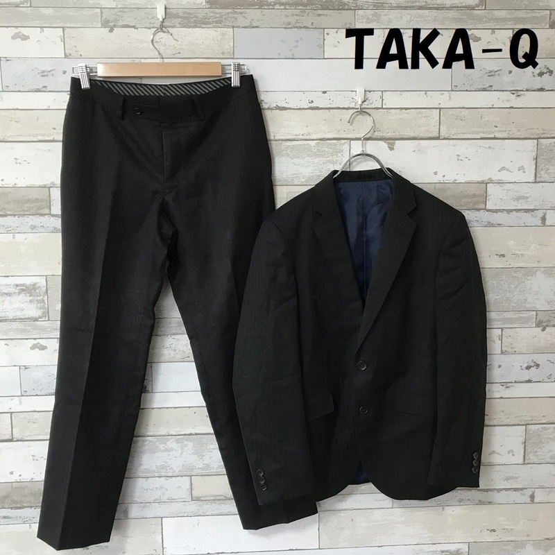 【人気】TAKA-Q/タカキュー メンズ ブラック ストライプ セットアップスーツ テーラード サイズA4/4093