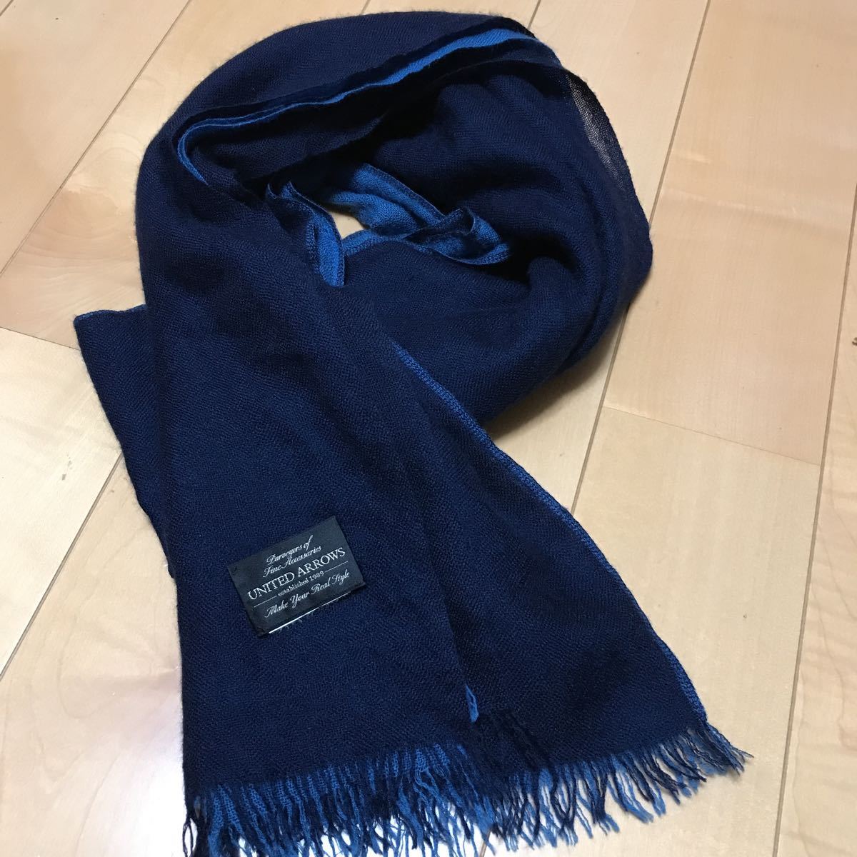 カシミア100% ユナイテッド　アローズ　ネイビー　ストール　ブルー　紺
