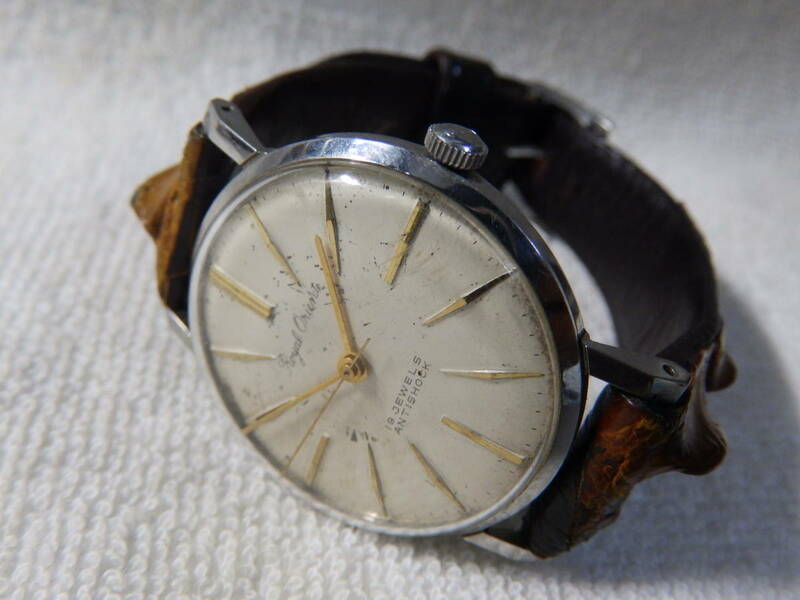 【値下げ交渉可】稼働中・オリエント男性用手巻き腕時計 (直径35.5ミリぐらい) Royal Orient 19 JEWELS
