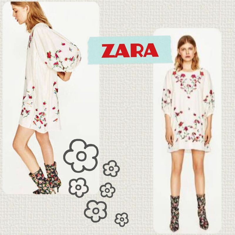 sale!新品タグ付☆ZARA collectionライン☆花鳥エンブロイダリー絹シルクドレス