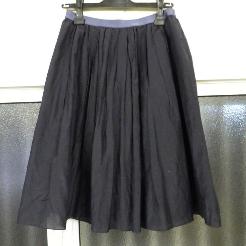 ユナイテッドアローズ/B&Y　ひざ丈　サテン　ギャザースカート　日本製　ウエストゴム　サイズ表記なし
