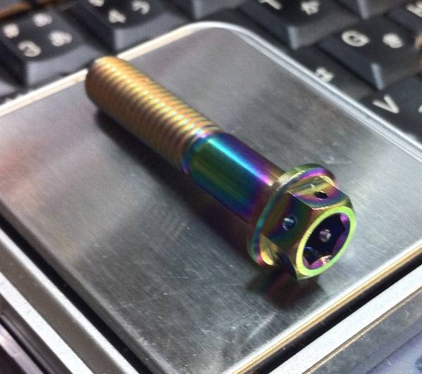 64チタン合金_フランジ ボルトM8x25 小頭φ14 /Ti-6AL-4V 焼色入　GR5 チタンボルト　ワイヤリングボルト デュアルドライブ