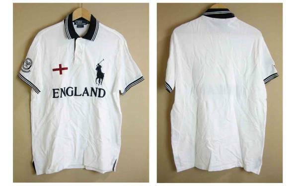 限定■POLO/RalphLauren【ラルフローレン】ENGLAND ウィンブルドン 白紺 ポニーポロシャツ M